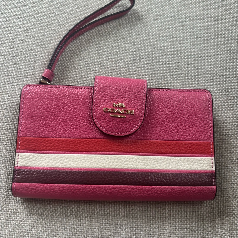 Coach Pink Leather Wristlet Wallet with Stripe Accents - Picture 7 of 11